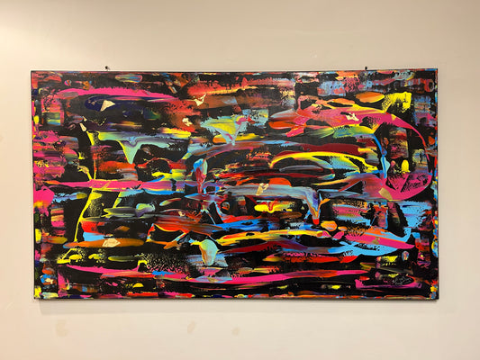 “River of color” huge 60”x36” (152x91 cm) Original acrylic on canvas, golden leaf