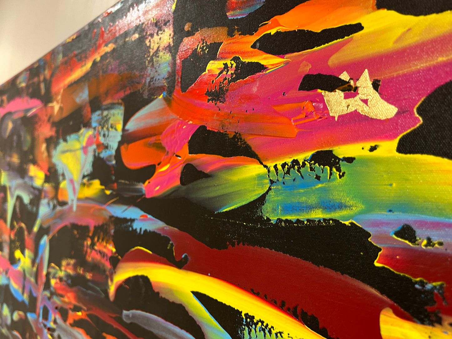 “River of color” huge 60”x36” (152x91 cm) Original acrylic on canvas, golden leaf