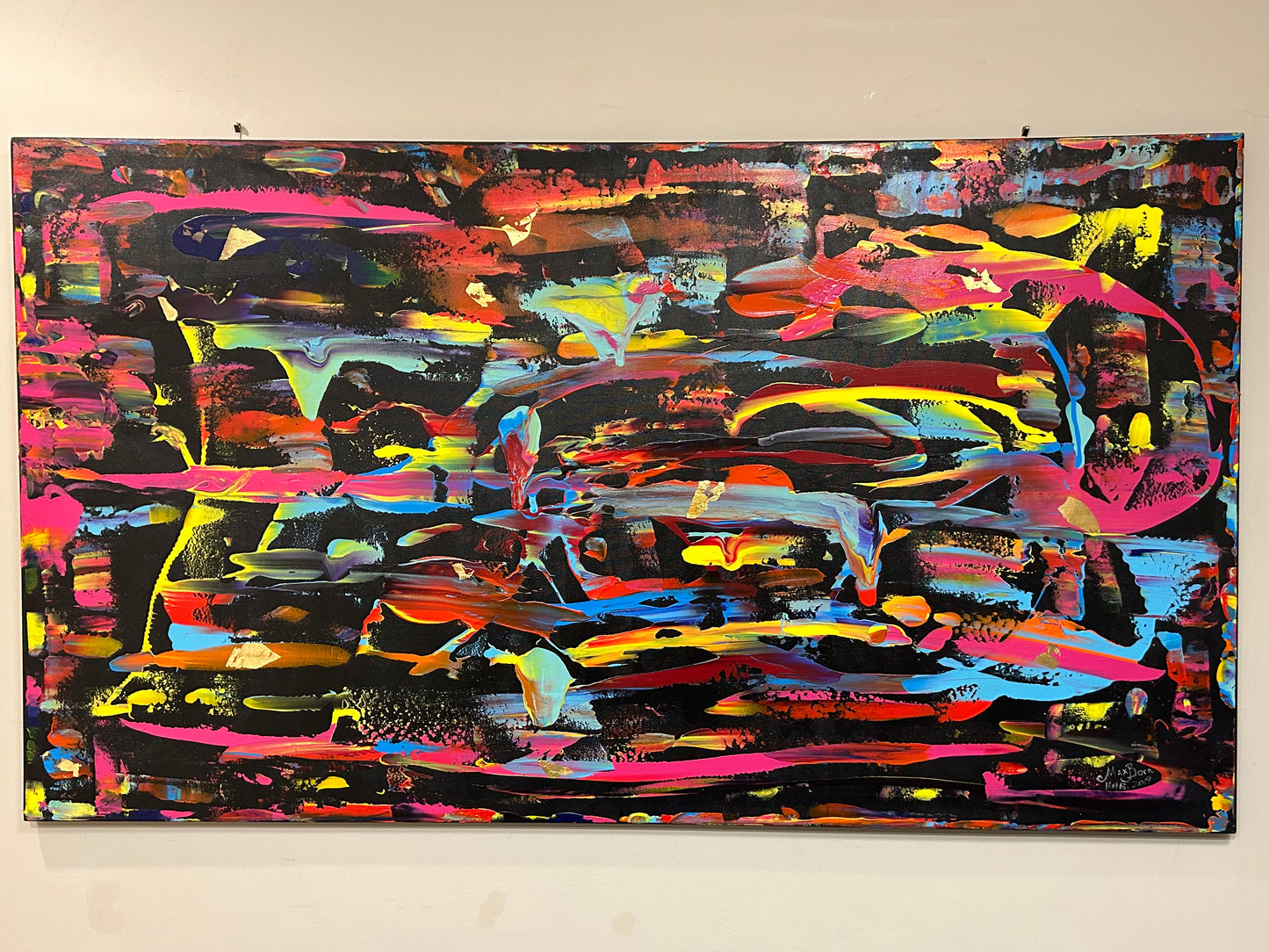 “River of color” huge 60”x36” (152x91 cm) Original acrylic on canvas, golden leaf